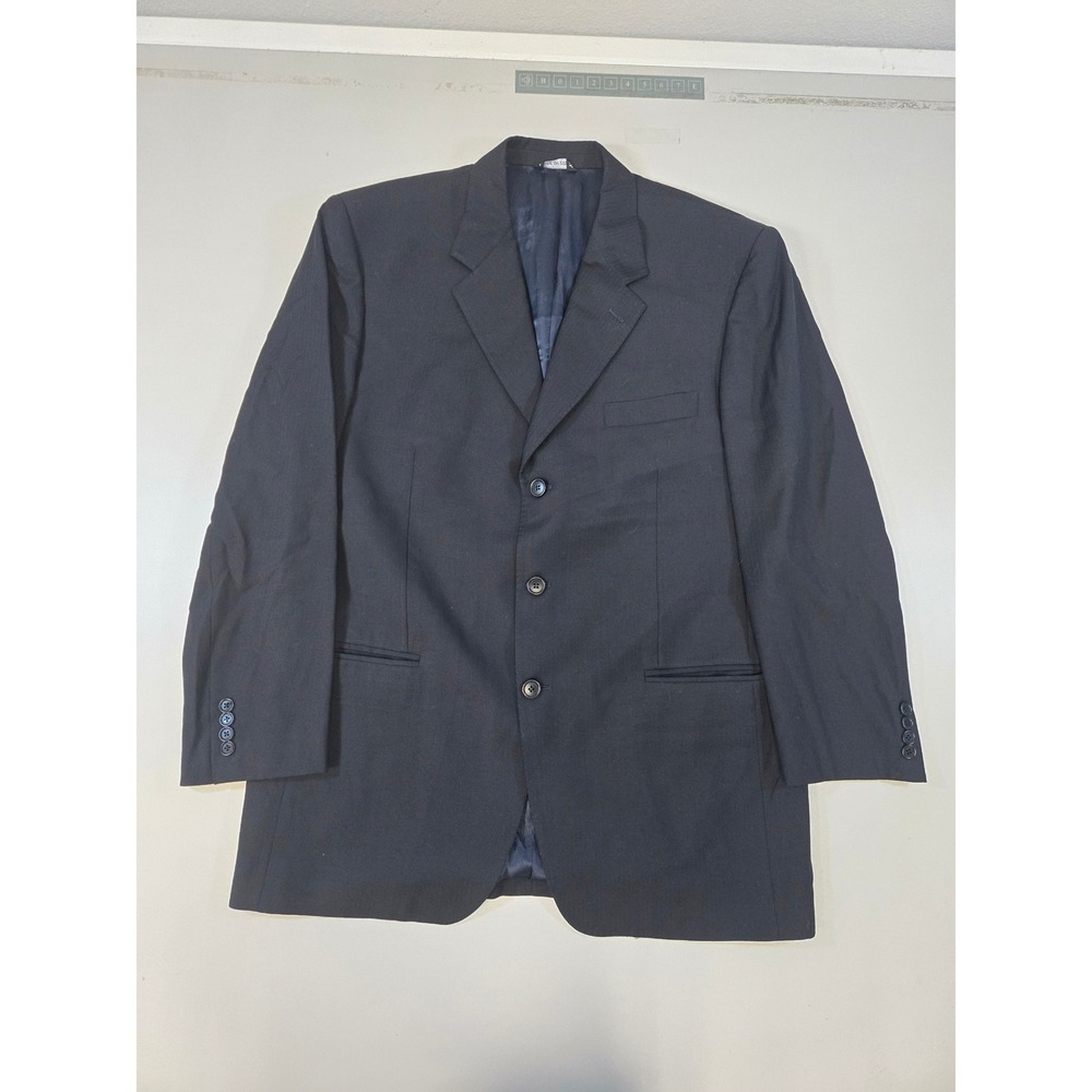 Loro Piana Super‎ 100s Wool 3 BTN Blazer 52 R Charcoal Black Herringbone Italy